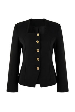 Siyah Kare Yaka Aksesuar Dugmeli Fitted/Vucuda Oturan Dokuma Astarl? Blazer Ceket TWOSS26BC00009 - Trendyolmilla фото 7