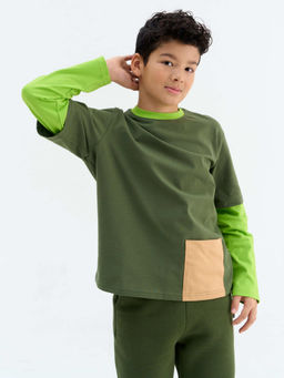 Лонгслив Колор блок Хаки с карманом 7+ - Bungly фото 5