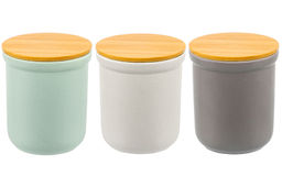 Набор 3 банок д/хранения 750 мл 11,5*11,5*13,5 см с бамбук. крышк. с сил. упл.,сер, беж, светло-зел - Elan gallery фото 20