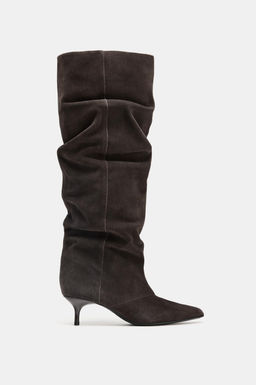 SPLIT SUEDE KITTEN HEEL BOOTS - Zara фото 10