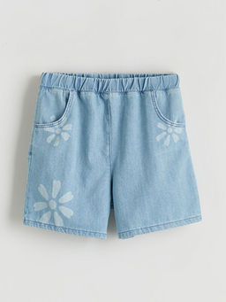 Beli Lastikli ?i?ek Bask?l? K?z ?ocuk Jean ?ort