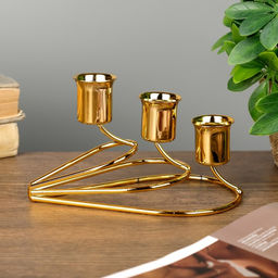 Металлический подсвечник на 3 свечи «Капли», золото, 14×8×8 см