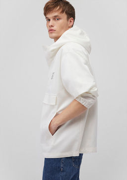 Kapusonlu Beyaz Sweatshirt - Mavi фото 3