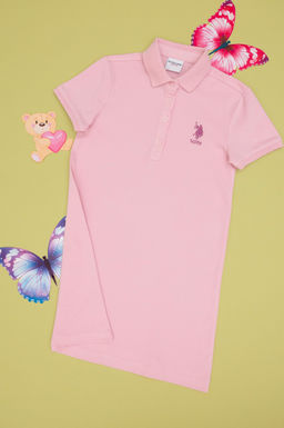 K_z _ocuk A__k Pembe Polo Yaka _rme Elbise Sepette S_rpriz _ndirim - U.s. polo assn фото 3