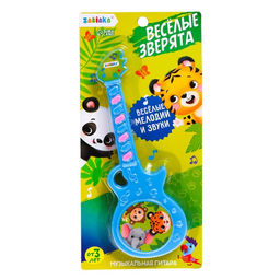 Музыкальная гитара Весёлые зверята, игрушечная, звук, цвет голубой - Zabiaka фото 3