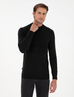 Siyah Slim Fit Bato Yaka Y_n Kar___ml_ Triko Kazak