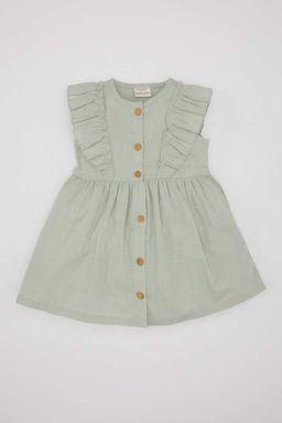 Льняное платье без рукавов для маленьких девочек - Defacto фото 4