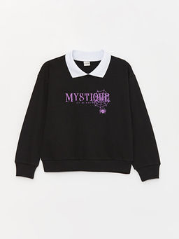 G?mlek Yaka Bask?l? Uzun Kollu K?z ?ocuk Sweatshirt - Waikiki фото 3