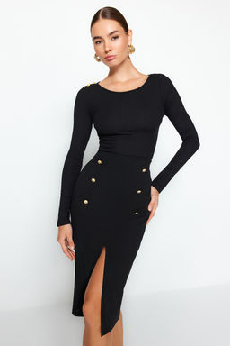 Siyah Kay?k Yaka Fitilli Esnek Regular Fit Uzun Kollu Dugme Detayl? Orme Bluz TWOAW24BZ00052 - Trendyolmilla фото 5