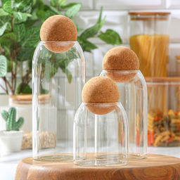 Банки для сыпучих Magistro Эко, 3 предмета: 450/700/1000 мл, с пробковой крышкой, стекло, прозрачные  фото 10