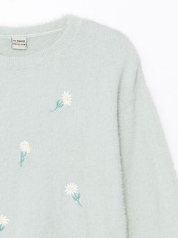 Bisiklet Yaka ?i?ekli K?z ?ocuk Triko Kazak - Waikiki фото 2