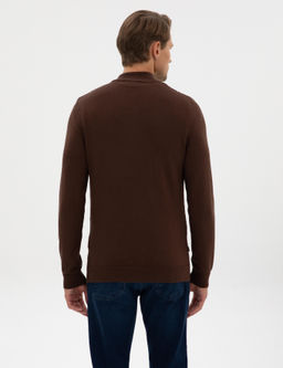 Kahverengi Slim Fit Dik Yaka Fermuarl_ Triko Kazak - Pierre cardin фото 5