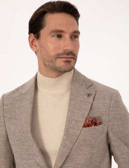 Bej Slim Fit Y_n Ka_mir Kar___ml_ Mikro Desenli Ceket - Cacharel фото 2