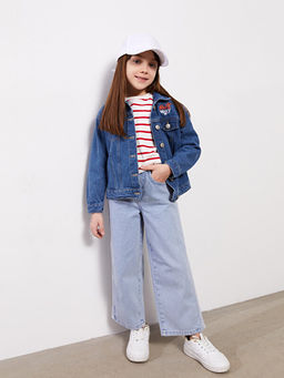 G?mlek Yaka Minnie Mouse Bask?l? K?z ?ocuk Jean Ceket - Waikiki фото 3