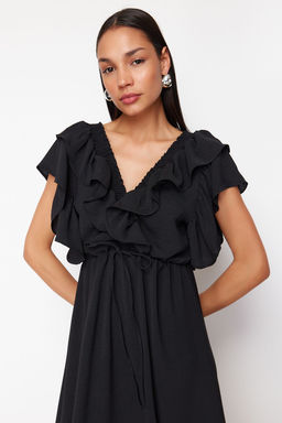 Siyah Duz A Kesim Volanl? Dokuma Elbise TWOSS24EL01053 - Trendyolmilla фото 3