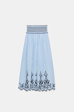 EMBROIDERED CHECK MIDI SKIRT - Zara фото 6