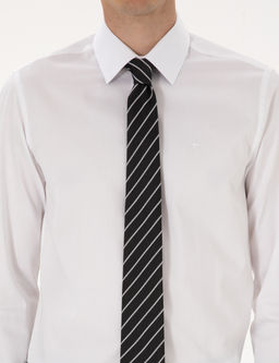 Beyaz %100 Pamuk Parlak Saten Slim Fit Uzun Kollu Basic G_mlek
