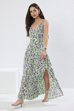 Yesil Animal A Kesim Y?rtmacl? Maxi Dokuma Elbise TWOSS23EL01892