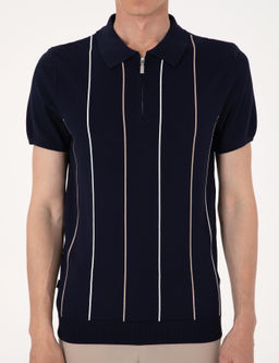 Lacivert Slim Fit Polo Yaka Fermuarl_ Triko Ti__rt - Pierre cardin фото 6