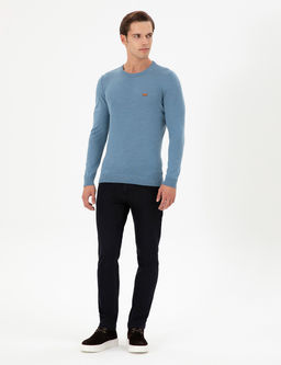 Erkek Slim Fit Bisiklet Yaka Mavi Kazak - U.s. polo assn фото 4