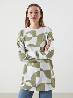 Bisiklet Yaka Desenli Oversize Kad?n Sweatshirt Tunik