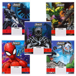Цена за 10 шт. Тетрадь 24 листа, Личности, 5 видов МИКС, клетка, мелованная бумага, Мстители - Marvel фото 14
