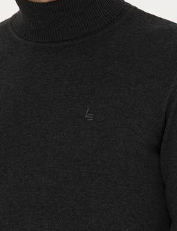 Базовый трикотажный свитер с водолазкой приталенного кроя антрацитового и меланжевого цвета - Cacharel фото 7