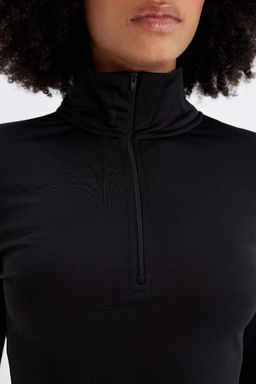 DeFactoFit Футболка узкого кроя с высоким воротником и длинными рукавами на молнии  фото 6