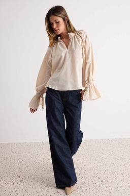 Bej Gipe Detayl_ Boho Geni_ Kal_p Dokuma Bluz TWOAW27BZ00229