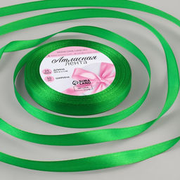 Цена за 5 шт. Лента атласная, 10 мм, 23±1 м, зелёная №19