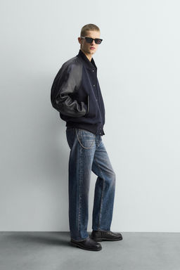 LIMITED EDITION CONTRAST LEATHER BOMBER JACKET - Zara фото 4