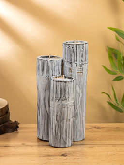 Свеча в бамбуке тройная, 15×13×30 см, 100 мл, серая