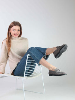 Лоферы туфли 170.2614bl. Серый замок замша