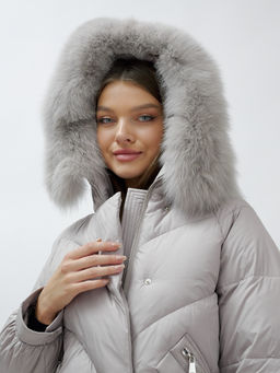 Полупальто женское зимние с мехом песец люкс класса серого цвета 6227Sr - Mtforce фото 8