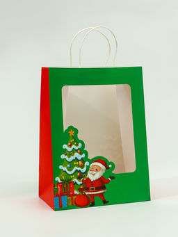 Цена за 12 шт. Пакет подарочный новогодний крафт, с окном Дед Мороз 26?35?16 см