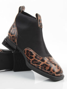 01-B44B-81PC BROWN/LEOPARD Ботинки демисезонные женские (натуральная кожа, текстиль, байка)