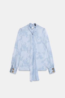 SATIN-FINISH JACQUARD SHIRT WITH BOW - Zara фото 16