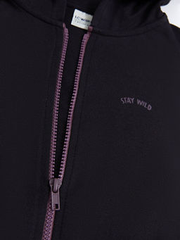 Kap??onlu Bask?l? Uzun Kollu Erkek ?ocuk Fermuarl? Sweatshirt