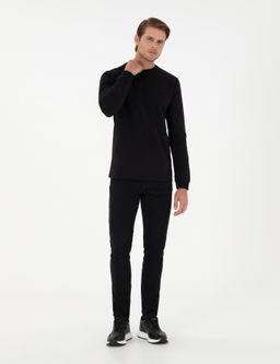 Siyah Regular Fit Bisiklet Yaka Basic Sweatshirt