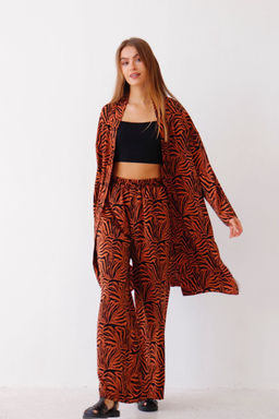 9338 Костюм из кимоно и брюк-палаццо терракотовый с принтом - Martichelli фото 9