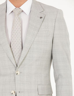 Gri Slim Fit Kareli Tak_m Elbise