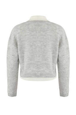 Teen Gri 2li Yumusak Dokulu Ici Fitilli - D?s? Genis Kal?p Crop Triko Kazak TWOAW26HI00139