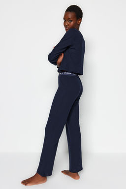 Lacivert Slogan Lastik Detayl? Fitilli Orme Pijama Tak?m? THMAW21PT0269