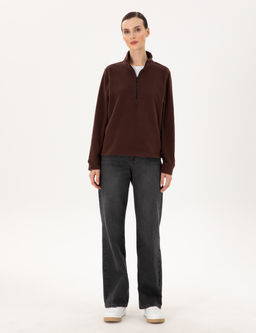 Kahverengi Comfort Fit Fermuarl_ Polar Sweatshirt