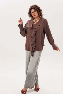 Блуза ANELLI 1679 молочный шоколад  фото 3