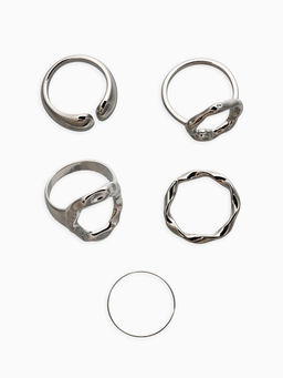 Набор колец 5 шт "Новый стиль" мятый, размер МИКС, цвет серебро