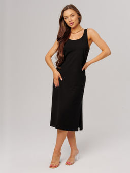 Трикотажная удлиненная туника с разрезами черная КТ-18 (7)