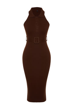 TRENDYOLMILLA Mavi Midi Triko Kemer Detayl? Elbise TWOSS22EL1031  фото 13