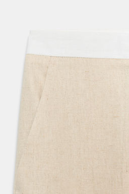 PANTAL?N RECTO CON LINO CINTURA CONTRASTE / Beige claro - Zara фото 9