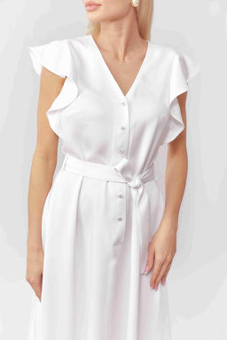 Платье отрезное по талии с рукавами-крылышками и струящейся юбкой из легкого тенселя в белом цвете - Serginnetti фото 5